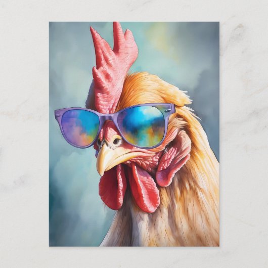 Funny Cool Chicken With Sunglasses Watercolor Postkarte (Vorderseite)