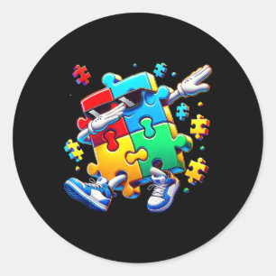 Funny Cool Dabbing Puzzle Piece Autismus Bewusstse Runder Aufkleber