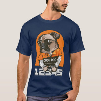 Funny Cool Dog Mugshot T - Shirt - Mops mit Attitu