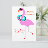 Funny Cool in Shades Pink Flamingo Beach Party Einladung (Stehend Vorderseite)