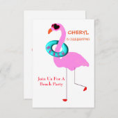 Funny Cool in Shades Pink Flamingo Beach Party Einladung (Vorne/Hinten)