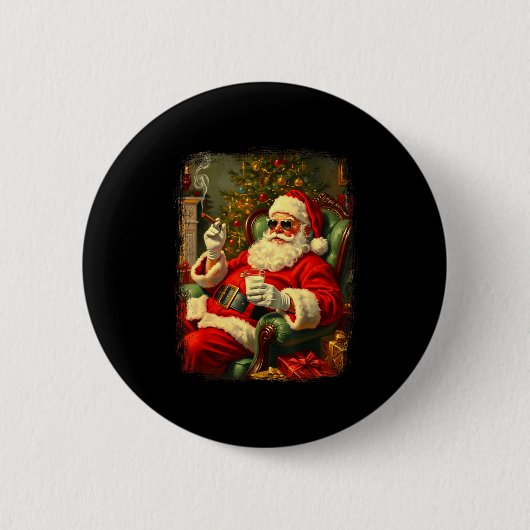 Funny Cool Sungles Cigar And Milk Santa Christmas  Button (Vorderseite)