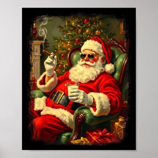 Funny Cool Sungles Cigar And Milk Santa Christmas  Poster (Vorne)
