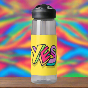 Funny Cool "YES" Bold Rainbow Colors Yellow Sport Trinkflasche