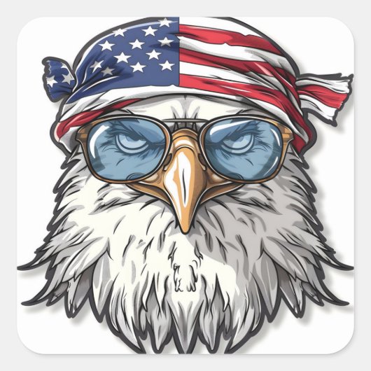 Funny, cooler amerikanischer Adler Quadratischer Aufkleber (Vorderseite)