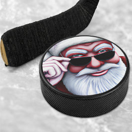 Funny Cooler Weihnachtsmann in Sonnenbrille Weihna Eishockey Puck