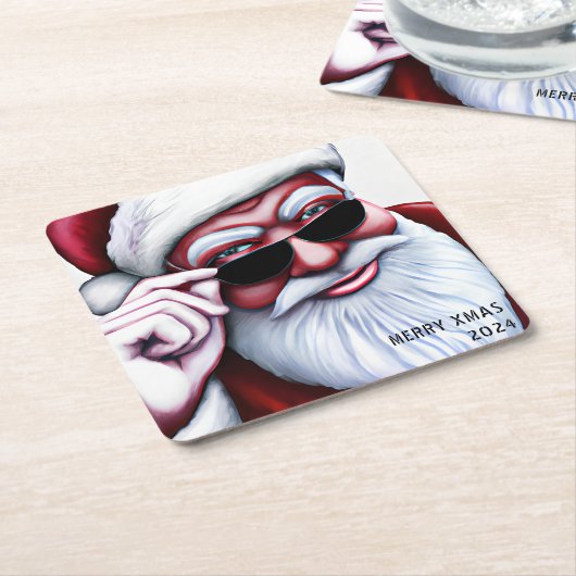 Funny Cooler Weihnachtsmann in Sonnenbrille Weihna Rechteckiger Pappuntersetzer (angewinkelt)