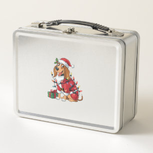 Funny Coonhound Xmas Lighting Santa Coonhound Hund Metall Brotdose