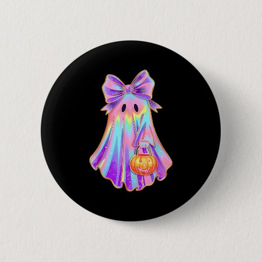 Funny Coquette Bow Ghost Pumpkin Halloween Soky Se Button (Vorderseite)