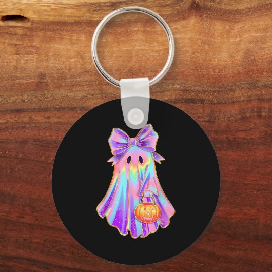 Funny Coquette Bow Ghost Pumpkin Halloween Soky Se Schlüsselanhänger (Vorderseite)