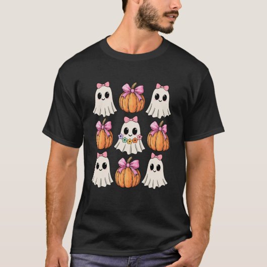 Funny Coquette Bow Pumpkin Halloween Ghost Spooky T-Shirt (Vorderseite)