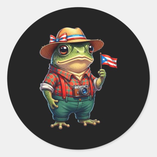 Funny Coqui Frog Puerto Rico Flag Taino Boricua Hi Runder Aufkleber (Vorderseite)