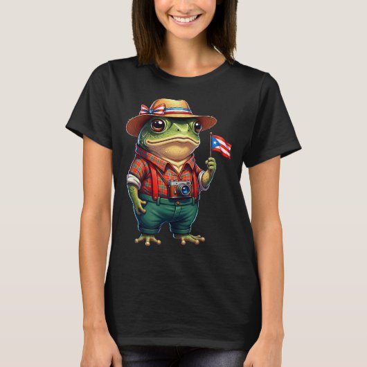 Funny Coqui Frog Puerto Rico Flag Taino Boricua Hi T-Shirt (Vorderseite)
