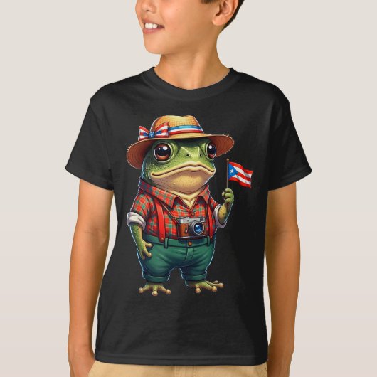 Funny Coqui Frog Puerto Rico Flag Taino Boricua Hi T-Shirt (Vorderseite)