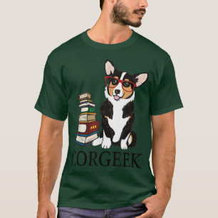 Funny Corgeek Corgi Dog liebt Buchlesen Geek C T-Shirt