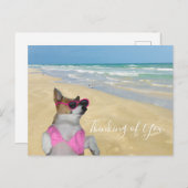 Funny Corgi am Strand von Bikini Postkarte (Vorne/Hinten)