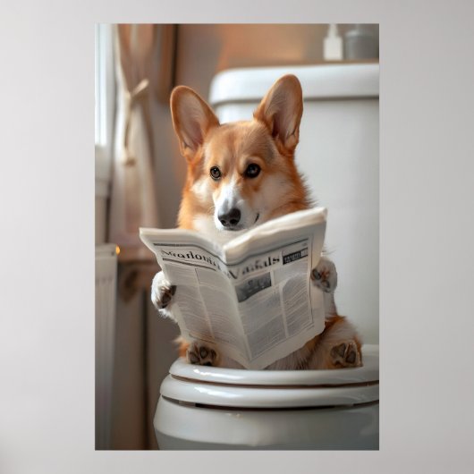 Funny Corgi Bathroom Print, Toilet Newspaper Art Poster (Vorne)