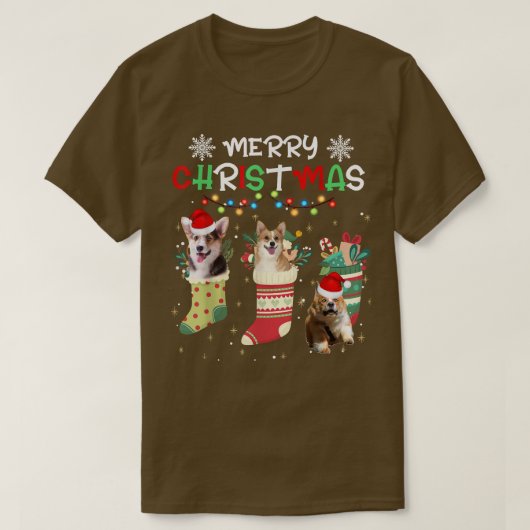 Funny Corgi Christmas Lights Dog Lover T-Shirt (Design vorne)