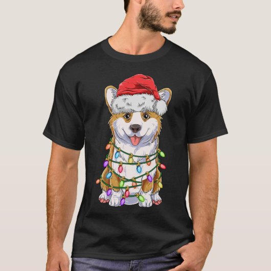 Funny Corgi Christmas Tree Lights Geschenk Weihnac T-Shirt (Vorderseite)