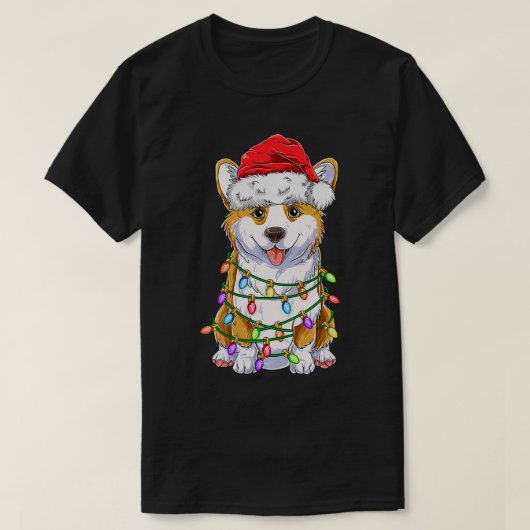 Funny Corgi Christmas Tree Lights Gift Santa Hat D T-Shirt (Design vorne)