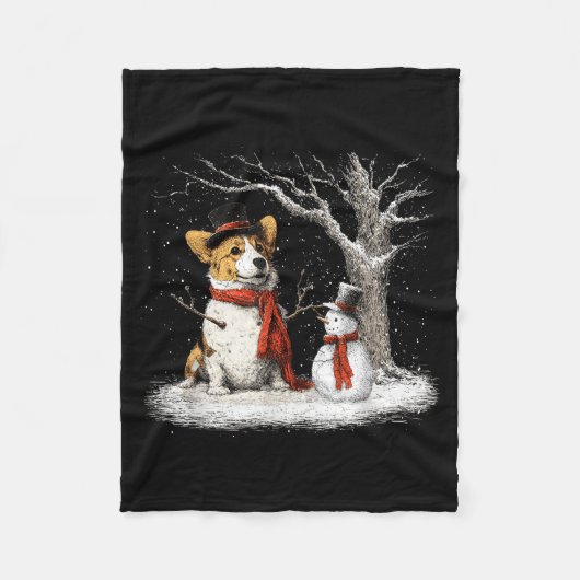 Funny Corgi Dog In The Snow Tree Christmas Winter  Fleecedecke (Vorderseite)