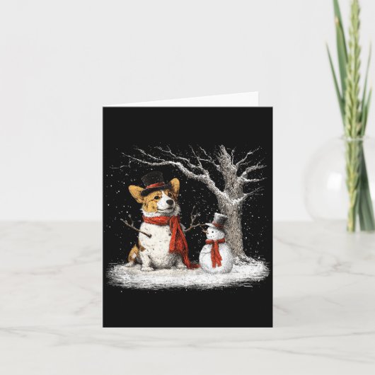 Funny Corgi Dog In The Snow Tree Christmas Winter  Karte (Vorderseite)
