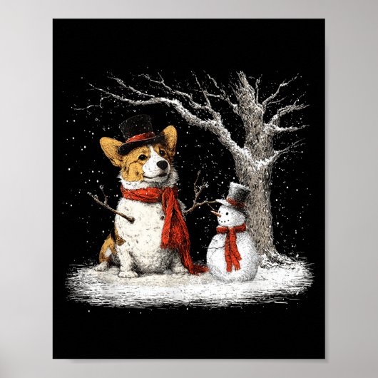 Funny Corgi Dog In The Snow Tree Christmas Winter  Poster (Vorne)