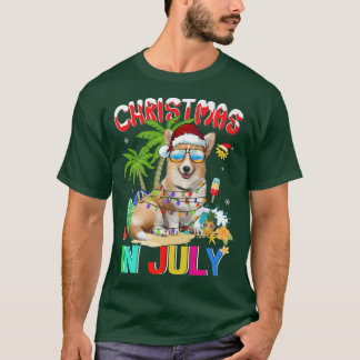 Funny Corgi Dog in Weihnachtsmannmütze Sonnenbrill T-Shirt