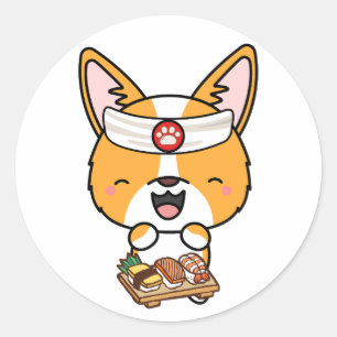 Funny corgi dog ist ein Sushi-Koch Runder Aufkleber