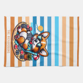 Funny Corgi Dog Poker Player on Vacation Geschirrtuch (Horizontal)