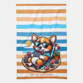 Funny Corgi Dog Poker Player on Vacation Geschirrtuch (Vertikal)