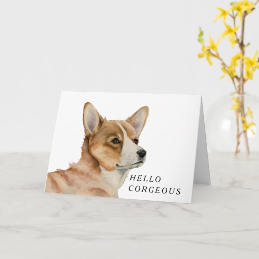 Funny Corgi Dog Pun | Hallo Corgeous Karte (Gelbe Blume)