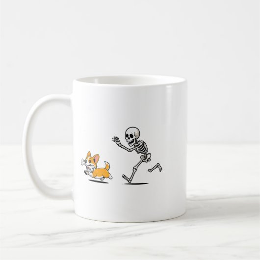 Funny Corgi Dog Steals Skeleton Bone Halloween Kaffeetasse (Links)