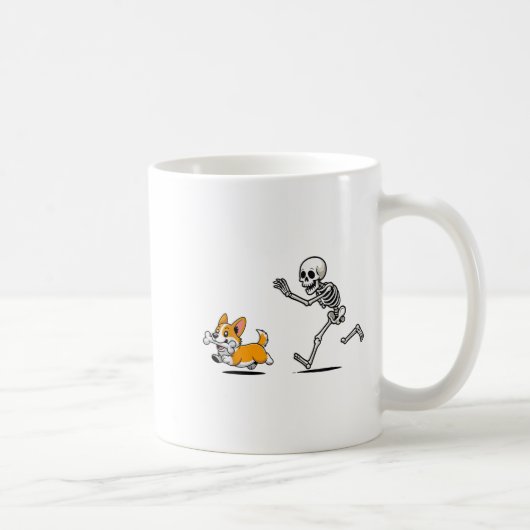 Funny Corgi Dog Steals Skeleton Bone Halloween  Kaffeetasse (Rechts)