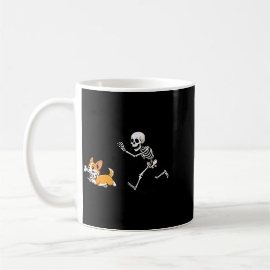 Funny Corgi Dog Steals Skeleton Bone Halloween Kaffeetasse (Links)
