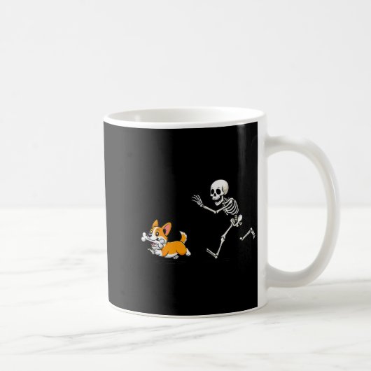 Funny Corgi Dog Steals Skeleton Bone Halloween Kaffeetasse (Rechts)