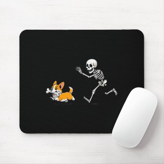 Funny Corgi Dog Steals Skeleton Bone Halloween Mousepad (Mit Mouse)