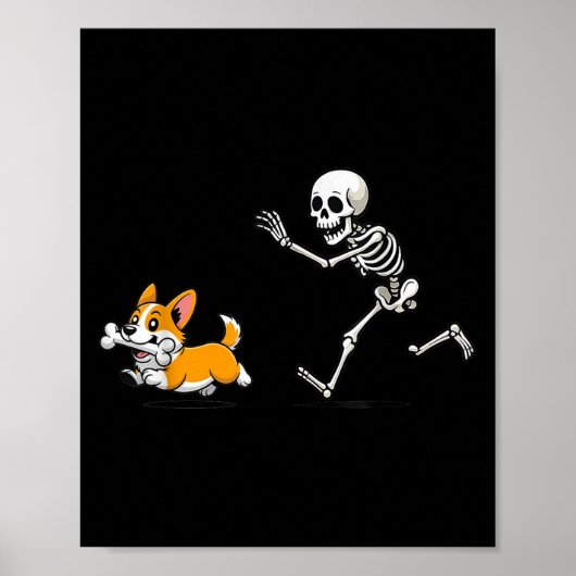 Funny Corgi Dog Steals Skeleton Bone Halloween  Poster (Vorne)