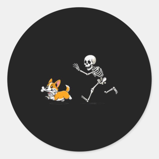 Funny Corgi Dog Steals Skeleton Bone Halloween Runder Aufkleber (Vorderseite)