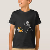 Funny Corgi Dog Steals Skeleton Bone Halloween T-Shirt (Vorderseite)