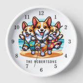 Funny Corgi Dogs tanzt auf Beach Family Uhr (Vorderseite)