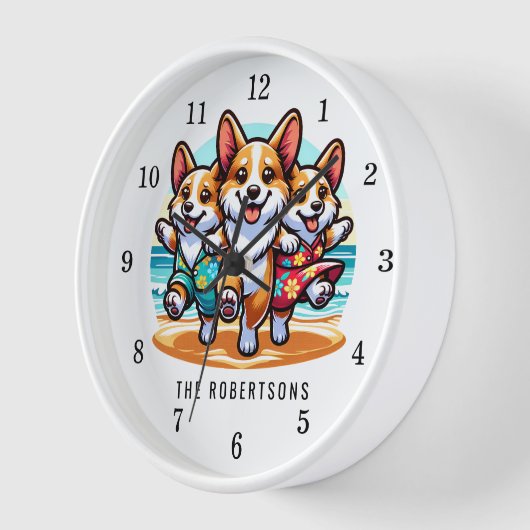 Funny Corgi Dogs tanzt auf Beach Family Uhr (Winkel)