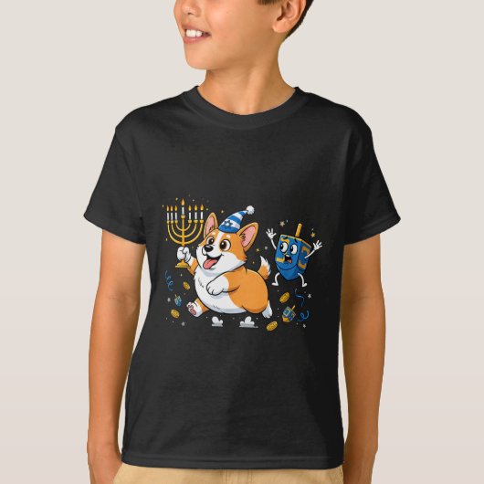 Funny Corgi Dreidel Menorah Hanukkah Kids Womens M T-Shirt (Vorderseite)