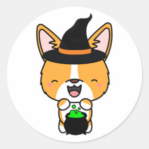 Funny Corgi Hund ist eine Hexe Runder Aufkleber