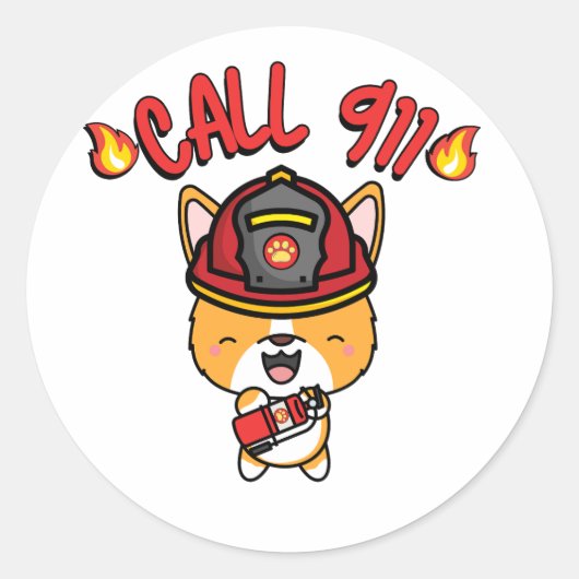 Funny Corgi Hund ist Feuerwehrmann Runder Aufkleber (Vorderseite)