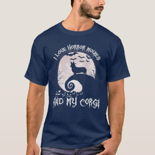 Funny Corgi Hund Lover I Liebe Horror Filme und me T-Shirt