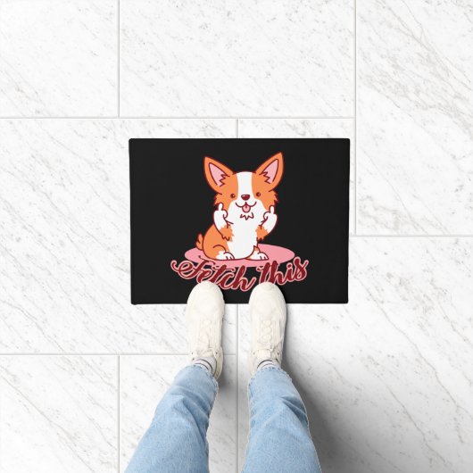 Funny Corgi Hund Middle Finger holt das Fußmatte (Indoor)