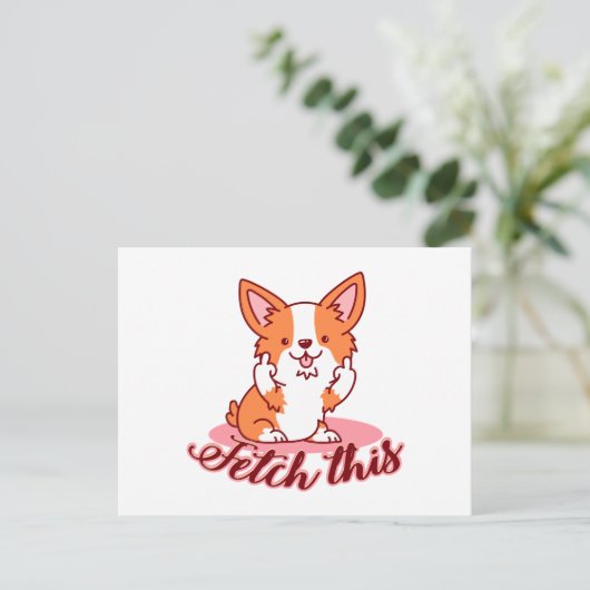 Funny Corgi Hund Middle Finger holt das Postkarte (Stehend Vorderseite)