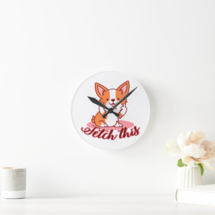 Funny Corgi Hund Middle Finger holt das Runde Wanduhr