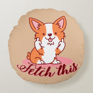 Funny Corgi Hund Middle Finger holt das Rundes Kissen